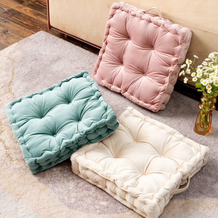 Coussin de sol carré tendance en velours