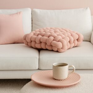 Coussin nœud plat rose poudré