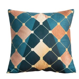 Coussin bleu doré aux motifs géométriques