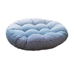 Coussin rond à rayures bleues