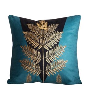 Coussin bleu canard et or