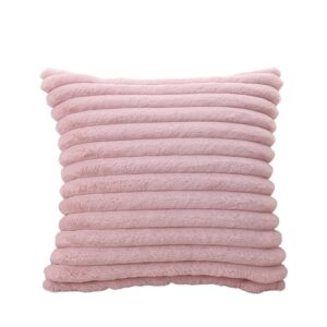 Coussin fourrure rose poudré rayé