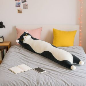 Long coussin chat kawaii noir et blanc